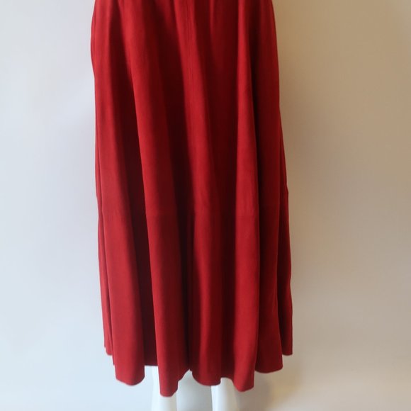 Womens I.Magnin Brick Red Elastic Waist Suede Maxi Skirt S * - Picture 6 of 15